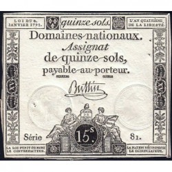 Assignat 24a - 15 sols - 4 janvier 1792 - Série 81 - Etat : TTB+