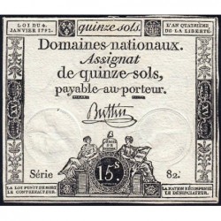 Assignat 24a - 15 sols - 4 janvier 1792 - Série 82 - Etat : TTB+