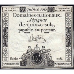 Assignat 24a - 15 sols - 4 janvier 1792 - Série 228 - Etat : TTB