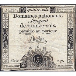 Assignat 24a - 15 sols - 4 janvier 1792 - Série 247 - Etat : TB