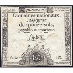 Assignat 24a - 15 sols - 4 janvier 1792 - Série 253 - Etat : TB+