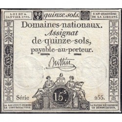 Assignat 24a - 15 sols - 4 janvier 1792 - Série 255 - Etat : TTB