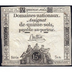 Assignat 24a - 15 sols - 4 janvier 1792 - Série 312 - Etat : TB