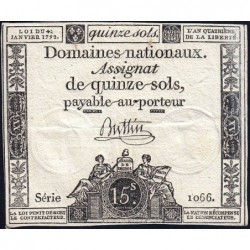 Assignat 24a - 15 sols - 4 janvier 1792 - Série 1066 - Etat : TTB