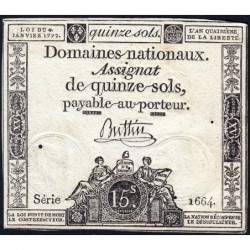 Assignat 24a - 15 sols - 4 janvier 1792 - Série 1664 - Etat : TTB