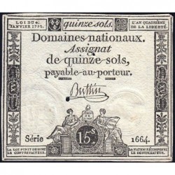 Assignat 24a - 15 sols - 4 janvier 1792 - Série 1664 - Etat : TB+