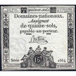 Assignat 24a - 15 sols - 4 janvier 1792 - Série 1664 - Etat : TTB