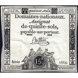 Assignat 24a - 15 sols - 4 janvier 1792 - Série 1664 - Etat : TB+