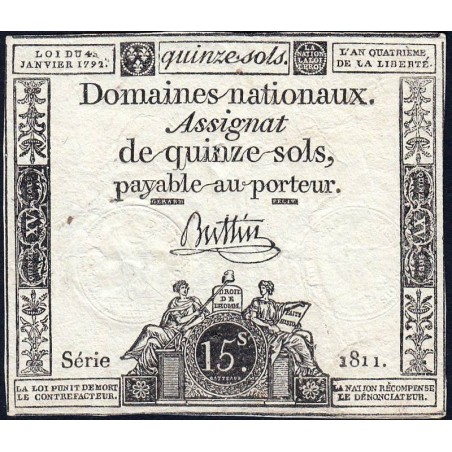 Assignat 24a - 15 sols - 4 janvier 1792 - Série 1811 - Etat : TB+