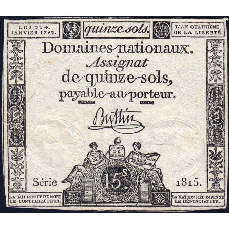 Assignat 24a - 15 sols - 4 janvier 1792 - Série 1815 - Etat : TB+