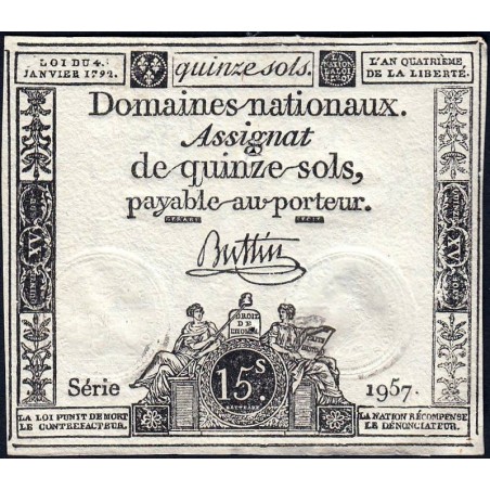 Assignat 24a - 15 sols - 4 janvier 1792 - Série 1957 - Etat : SUP