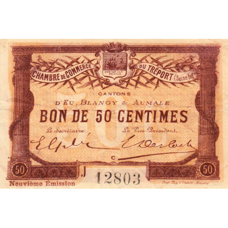 Le Tréport - Pirot 71-36b - 50 centimes - Lettre C - Série J - 9e émission - 1917 - Etat : TB+