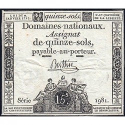 Assignat 24a - 15 sols - 4 janvier 1792 - Série 1981 - Etat : TB+