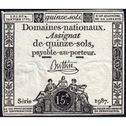 Assignat 24a - 15 sols - 4 janvier 1792 - Série 1987 - Etat : TTB+