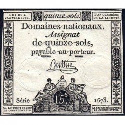 Assignat 24a - 15 sols - 4 janvier 1792 - Série 1673 - Etat : TTB