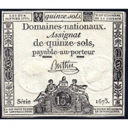 Assignat 24a - 15 sols - 4 janvier 1792 - Série 1673 - Etat : TTB