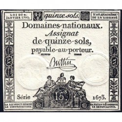 Assignat 24a - 15 sols - 4 janvier 1792 - Série 1673 - Etat : TTB+