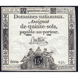 Assignat 35a - 15 sols - 24 octobre 1792 - Série 741 - Etat : TTB