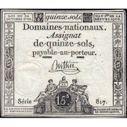 Assignat 35a - 15 sols - 24 octobre 1792 - Série 817 - Etat : TTB