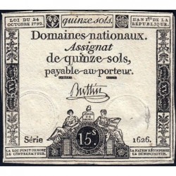 Assignat 35a - 15 sols - 24 octobre 1792 - Série 1626 - Etat : TB+