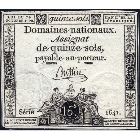 Assignat 35a - 15 sols - 24 octobre 1792 - Série 1641 - Etat : TTB