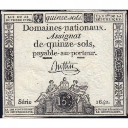 Assignat 35a - 15 sols - 24 octobre 1792 - Série 1642 - Etat : TTB