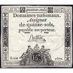 Assignat 35a - 15 sols - 24 octobre 1792 - Série 1672 - Etat : TTB+