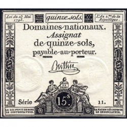Assignat 41a - 15 sols - 23 mai 1793 - Série 11 - Filigrane royal - Etat : NEUF