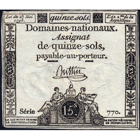 Assignat 41b - 15 sols - 23 mai 1793 - Série 770 - Filigrane républicain - Etat : TB+