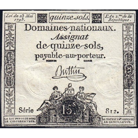 Assignat 41b - 15 sols - 23 mai 1793 - Série 812 - Filigrane républicain - Etat : TTB