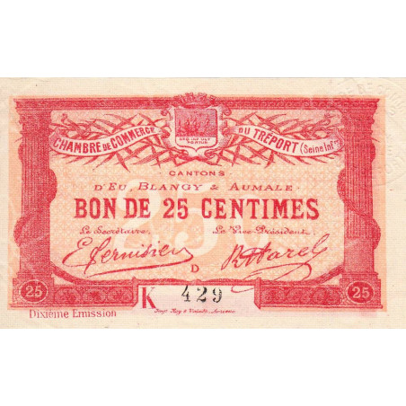 Le Tréport - Pirot 71-39 - 25 centimes - Lettre D - Série K - 10e émission - 1918 - Etat : SUP