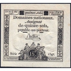 Assignat 41b - 15 sols - 23 mai 1793 - Série 1547 - Filigrane républicain - Etat : SUP