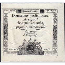 Assignat 41b - 15 sols - 23 mai 1793 - Série 1547 - Filigrane républicain - Etat : SPL