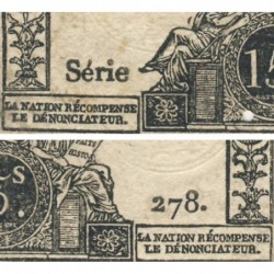 Assignat 41b-v1 - 15 sols - 23 mai 1793 - Série 278 - Variété au niveau des blocs de texte - Etat : TB