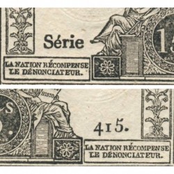 Assignat 41b-v1 - 15 sols - 23 mai 1793 - Série 415 - Variété au niveau des blocs de texte - Etat : TTB