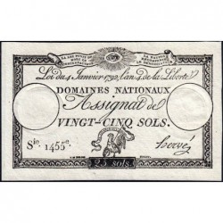 Assignat 25a - 25 sols - 4 janvier 1792 - Série 1455 - Etat : SPL