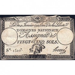 Assignat 25a - 25 sols - 4 janvier 1792 - Série 1510 - Etat : TB-