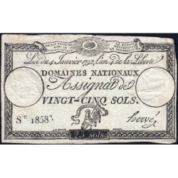 Assignat 25a-v1b (variété) - 25 sols - 4 janvier 1792 - Série 1858 - Etat : TB+