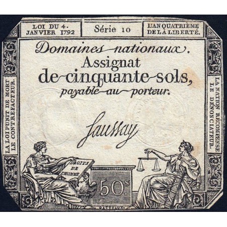 Assignat 26a - 50 sols - 4 janvier 1792 - Série 10 - Etat : TB+