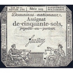 Assignat 26a - 50 sols - 4 janvier 1792 - Série 109 - Etat : TTB