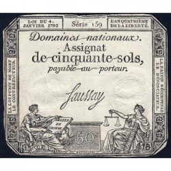 Assignat 26a - 50 sols - 4 janvier 1792 - Série 159 - Etat : TTB