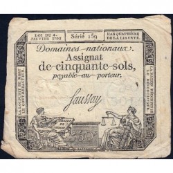 Assignat 26a - 50 sols - 4 janvier 1792 - Série 159 - Etat : TB+