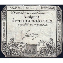 Assignat 26a - 50 sols - 4 janvier 1792 - Série 219 - Etat : TTB