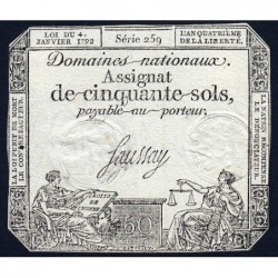 Assignat 26a - 50 sols - 4 janvier 1792 - Série 259 - Etat : TTB