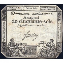 Assignat 26a - 50 sols - 4 janvier 1792 - Série 860 - Etat : TB