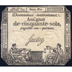 Assignat 26a - 50 sols - 4 janvier 1792 - Série 860 - Etat : TB