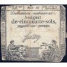 Assignat 42a - 50 sols - 23 mai 1793 - Série 28 - Filigrane royal - Etat : B-