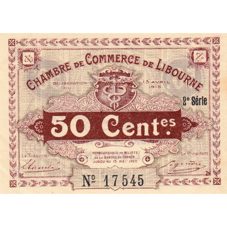 Libourne - Pirot 72-12 - 50 centimes - 2e série - 13/04/1915 - Etat : SUP