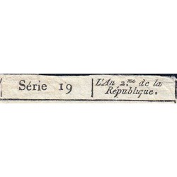 Assignat 42a_v1 - 50 sols - 23 mai 1793 - Série 19 - Filigrane royal - Variété - Etat : TB