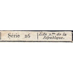 Assignat 42a_v1 - 50 sols - 23 mai 1793 - Série 26 - Filigrane royal - Variété - Etat : TB